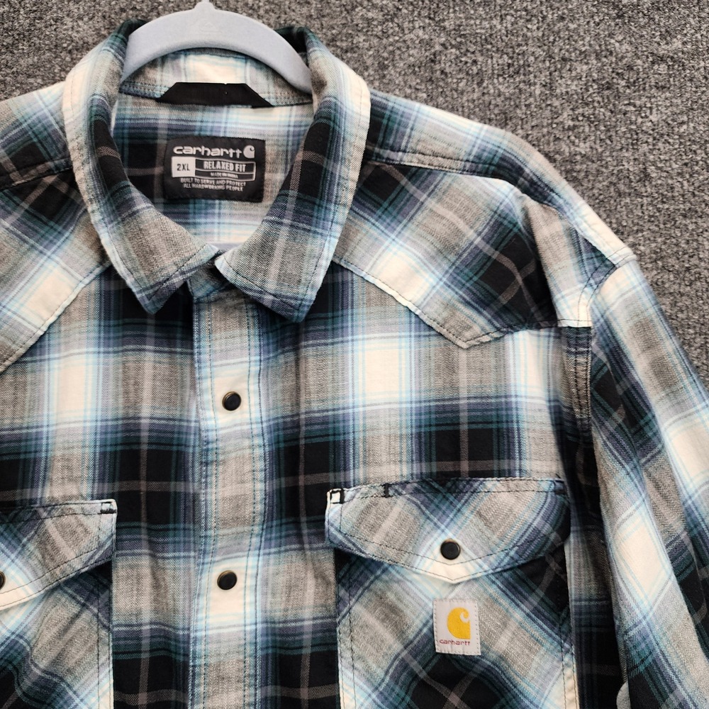 Carhartt Men's Rugged Flex Plaid Western Pearl Snap Flannel Workwear Shirt 2XL